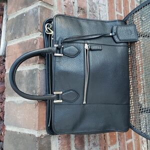 MCM Unisex Black Leather Messenger Laptop Bag Designer Convertible Professional